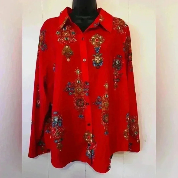 Motto Vintage Red Button Up Blouse Womens Long Sleeve Sz 18 - Picture 1 of 6
